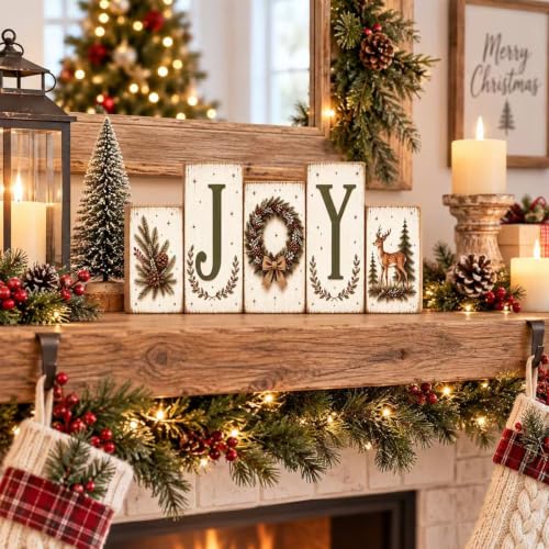 Christmas JOY Wooden Tabletop Decor, 11.8 Inch Rustic Decorations