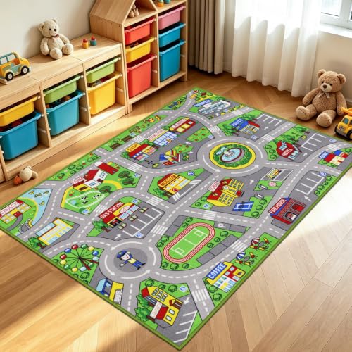 City Life Kids Playmat Rug - 3'3" x 5'2" Washable Traffic Road Area Rug