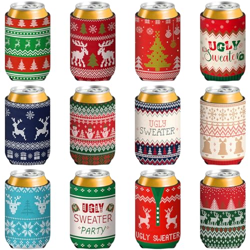 Tiamon 12 Pack Christmas Ugly Sweater Can Coolers - 12oz Party Sleeves