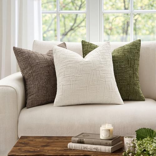MIULEE Chenille Textured Throw Pillow Covers 18x18 Set of 2 - Cream White