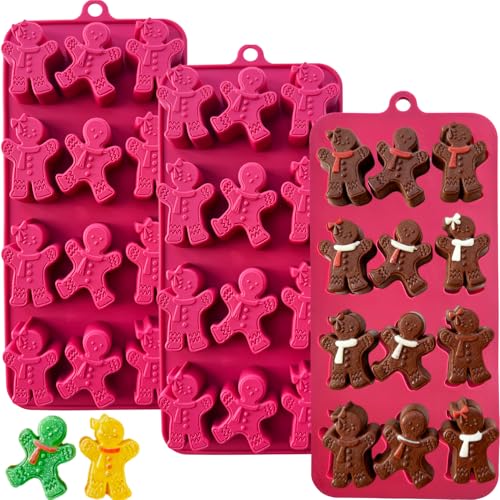 3Pcs Gingerbread Man Silicone Molds for Christmas Baking & Crafts