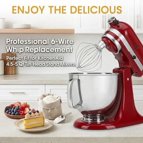 6-Wire Whisk Attachment for 4.5QT and 5QT Tilt-Head Stand Mixers