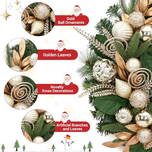 Prelit Christmas Garland with Champagne Gold Ornaments - 6 Ft Holiday Decor with Lights