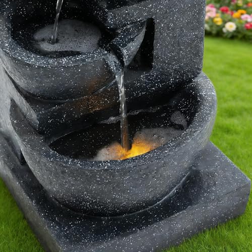 29-Inch 4-Tier Cascading Water Fountain with LED Lights for Patio and Garden