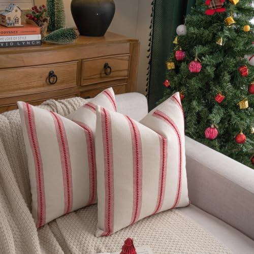 Cethom Red & White Striped Christmas Throw Pillow Covers 18x18 Set of 2