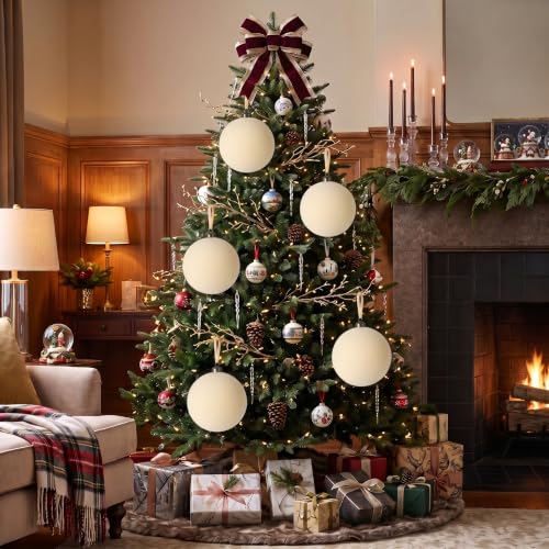 Cream 9 Velvet 6-Inch Christmas Balls – Large Flocked Xmas Ornaments