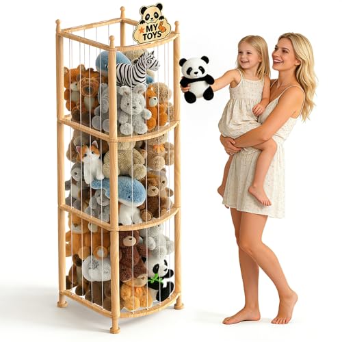Vertical Stuffed Animal Storage Tower - Solid Pine Wood Toy Organizer