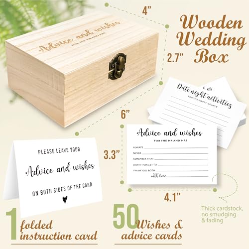Wedding Advice and Wishes Cards with Wooden Keepsake Box, 50-Pack