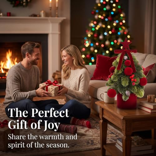 Mini Christmas Tree for Indoor Decor - Tabletop Holiday Decor with Ornaments