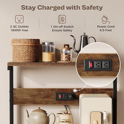 Kitchen Bakers Rack with Power Outlet, 4-Tier Microwave Stand & Coffee Bar