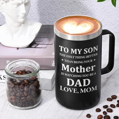 Lifecapido 20oz Insulated Coffee Mug with Keychain - Father's Day Gift for Son, Black
