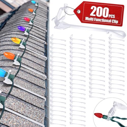 Glooglitter 200 Pcs Clear Ridge Light Clips for Christmas Roof Decorations