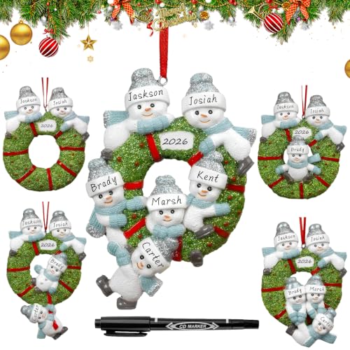 Personalized Wreath Snowman Family of 6 Christmas Ornament 2026 - YXFEIR