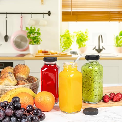 16 oz Glass Juice Bottles with Lids, Set of 3 Leakproof Reusable Containers