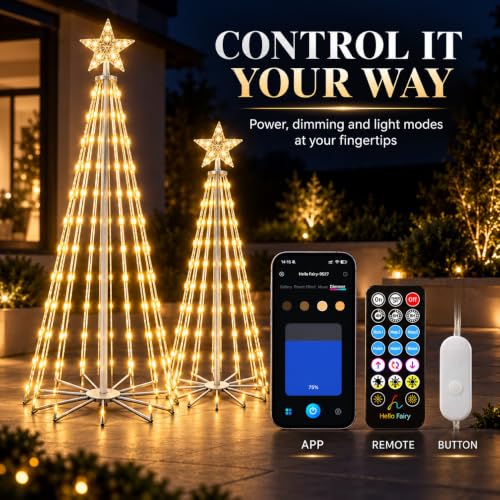 2-Pack Cone Christmas Trees - 5ft & 6ft Outdoor Holiday Decor with Warm White LEDs