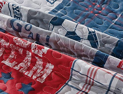 Sports Patchwork Bedspread Set, Kids Basketball Soccer Full/Queen Quilt
