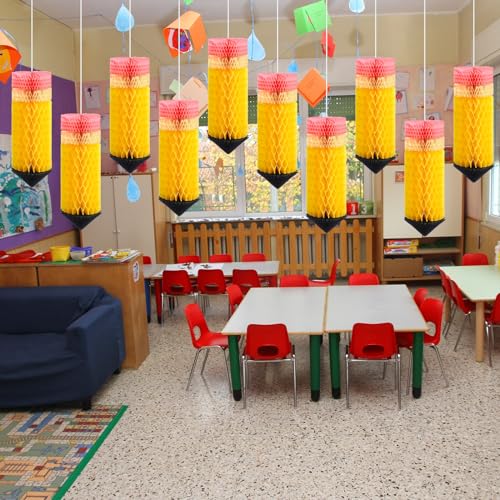 12 Pcs Pencil Honeycomb Hanging Decorations for Classroom Back to School