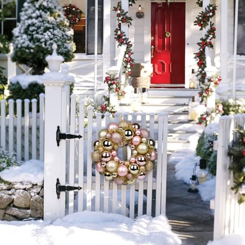 13-Inch Christmas Ball Wreath, Shatterproof Ornament Garland for Holiday Decor