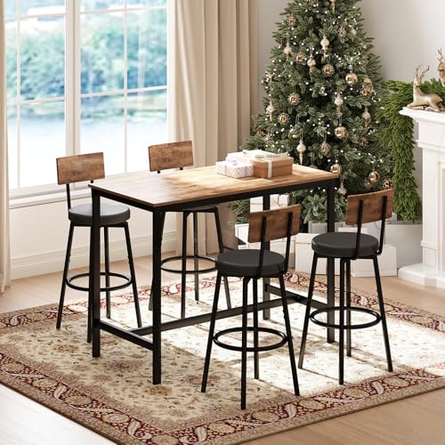 5-Piece Counter Height Dining Table Set with 4 Upholstered Stools