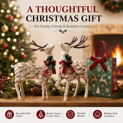 Resin Holiday Deer Figurine Set - Christmas Reindeer Decor, 2 Pack