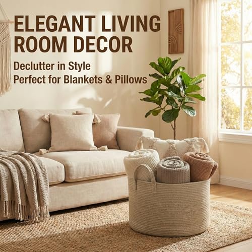 JMvicyroam 65L Extra Large Cotton Rope Blanket Basket & Laundry Hamper