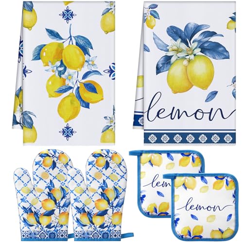 6-Piece Italian Lemon Kitchen Set: Oven Mitts, Pot Holders, and Towels