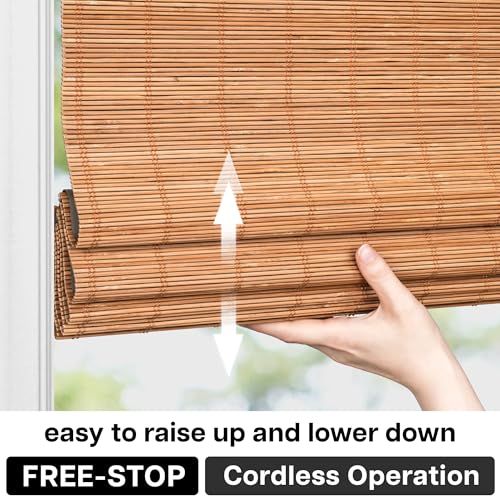 Cordless Blackout Bamboo Roman Shades 34x64 - Room Darkening Blinds