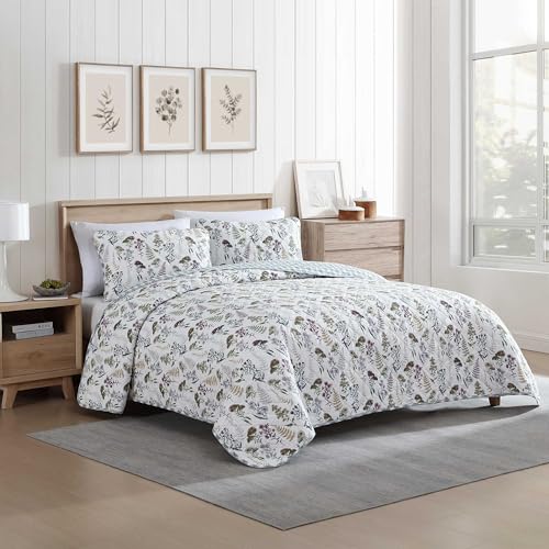 Reversible Twin Quilt Set - Cotton Floral Bedding with Sham