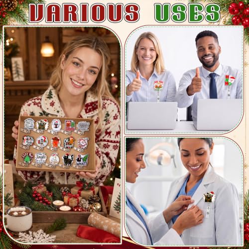 Christmas Badge Reels 20Pcs Retractable Nurse Badge Clips – Santa/Gingerbread/Elf Designs (Variation: Christmas)