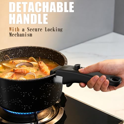 21-Piece Nonstick Cookware Set with Detachable Handle - Ceramic Pots & Pans