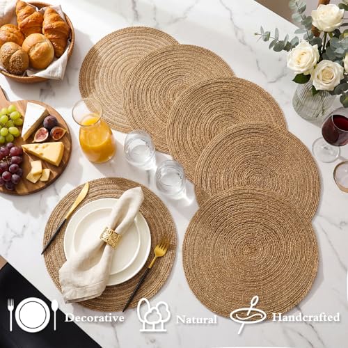 24 Pcs 12 Inch Round Jute Burlap Placemats Boho Farmhouse Dining Set