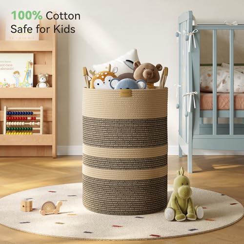 Extra Large 95L Cotton Rope Laundry Hamper with Leather Handles