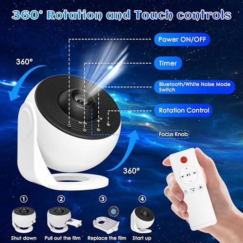 Galaxy Star Projector with 13 HD Film Discs, White Noise & Bluetooth