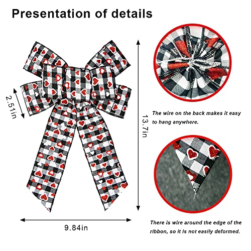 Hying Valentine's Day Wreath Bows Set - Buffalo Plaid & Glitter Red Heart, Style 4