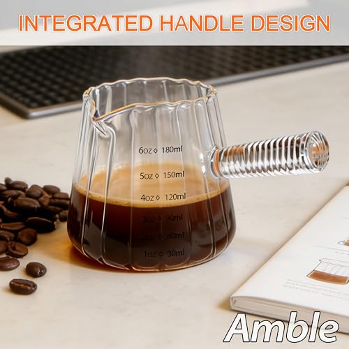 Amble 6oz Espresso Shot Cups with Handle - Durable Glass Coffee Measuring Cups