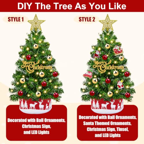Grandeal 24-Inch Green Mini Christmas Tree with Lights & Ornaments, Timer