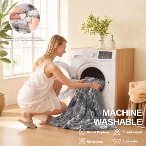 Heated Electric Blanket Throw 50''x60'' - Soft Flannel & Sherpa, 10 Heat Settings, Washable