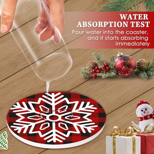 Britimes Snowflake Christmas Coasters, Set of 6 Ceramic Stone with Cork Base and Holder - Snowflake Variation