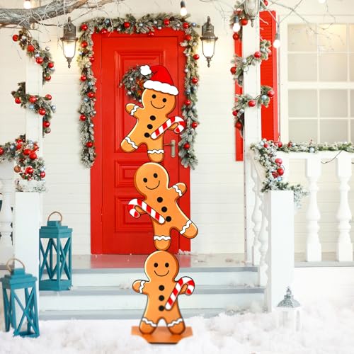 Large Outdoor Christmas Gingerbread Decorations - Set of 3, 59 Inches Tall