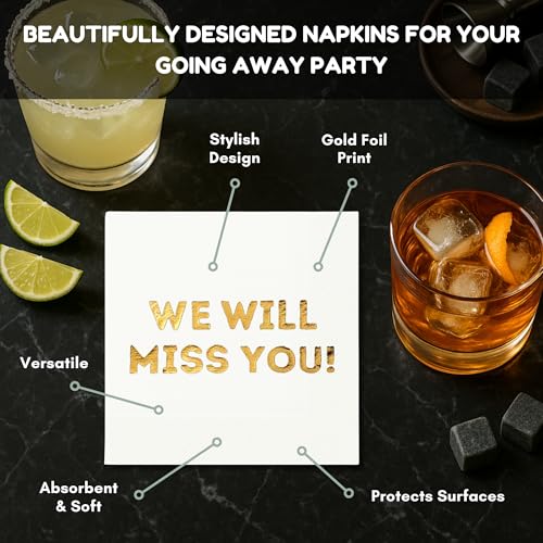 Cloverjoyed 5x5 Inch 'We Will Miss You' Farewell Cocktail Napkins - 50 Pack