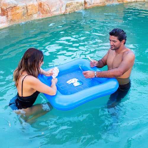 28-Inch Inflatable Floating Pool Game Table with Waterproof Playing Cards