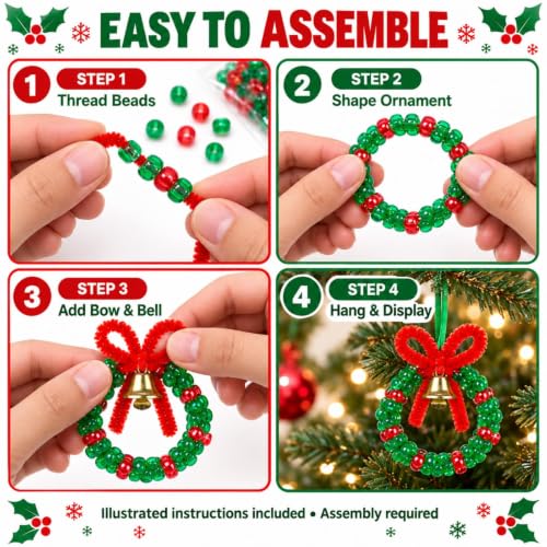 LIHAO 40-Piece Christmas Craft Kit for Teens and Kids – Beaded Ornaments & Wreath