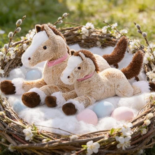 33-Inch Large Stuffed Horse Plush Toy, Brown Pony Cuddle Pillow