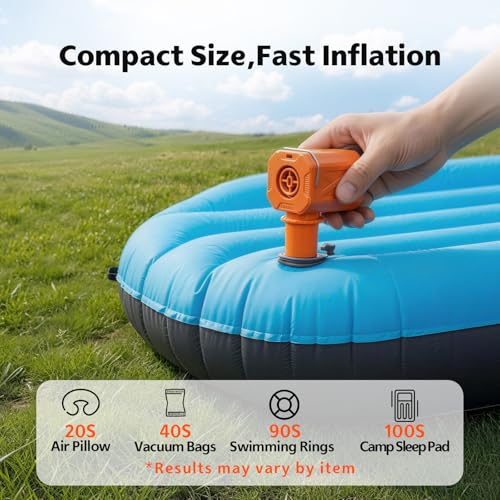 Mini Air Pump for Inflatables - Portable Rechargeable Inflator & Deflator with Camping Light