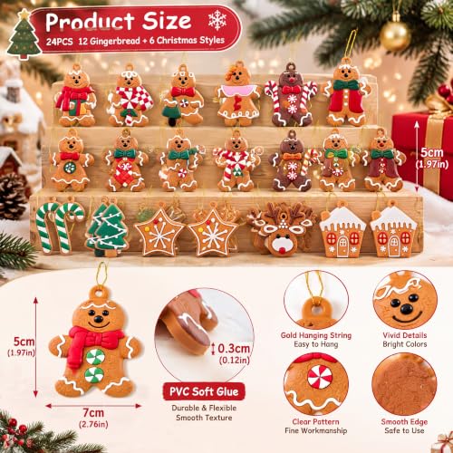 24pcs Gingerbread Christmas Tree Ornaments Holiday Decor for Holiday Parties