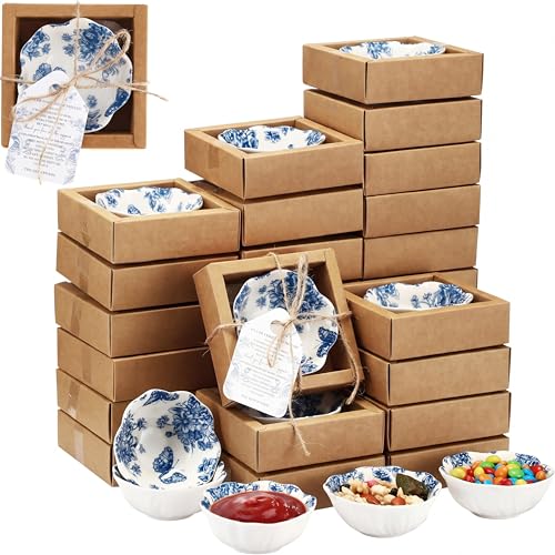 Teenyyou 50 Pack Blue Floral Ceramic Bowls - Wedding Favors & Holiday Gift Set