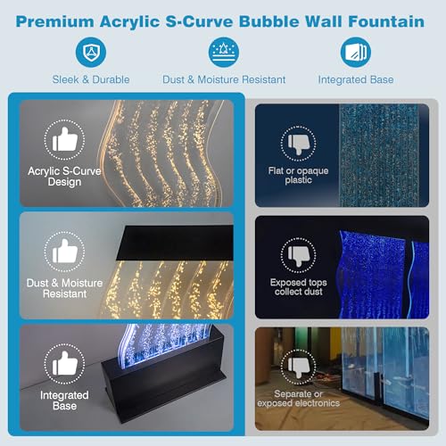 48-Inch S-Curved LED Bubble Wall Fountain with Remote and App Control