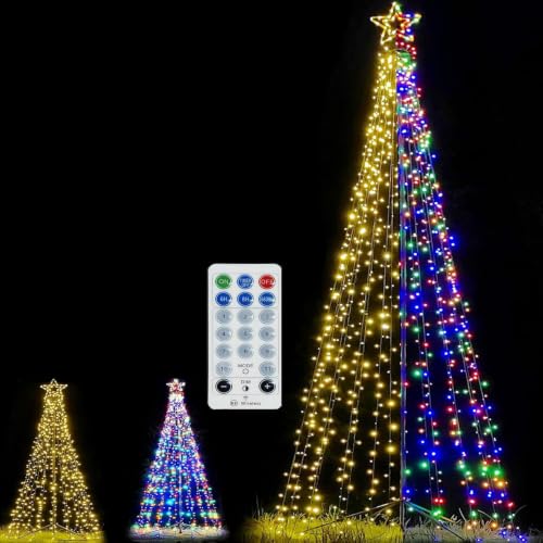 Fairyrain 12ft Outdoor Christmas Tree Lights with 840 LEDs, Warm White/Multicolor – Arbol de Navidad