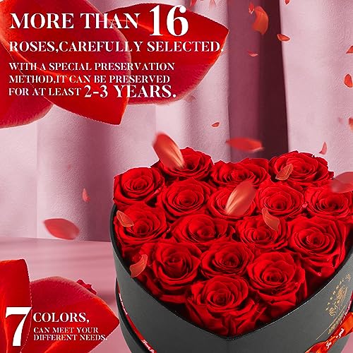 16-Piece Preserved Red Roses in Heart Box - Eternal Flower Gift Set