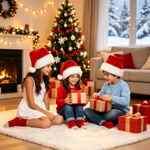 BSVI Double Santa Hat - Red Velvet Christmas Hat for Baby Kids Adults, One Size